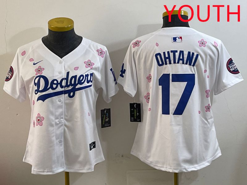 Youth Los Angeles Dodgers #17 Ohtani White Sakura Edition 2025 Nike MLB Jersey style 1->youth mlb jersey->Youth Jersey